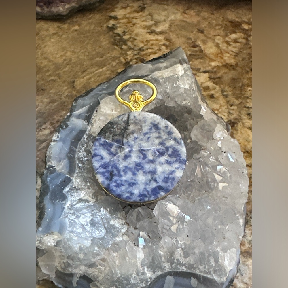 Gold Round Lapis Lazuli Stone Pendant